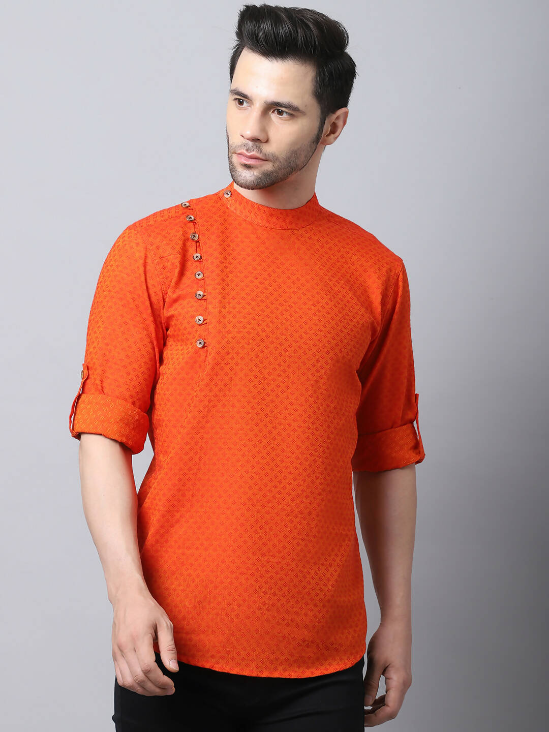 Even Apparels Orange Pure Cotton Men's Kurta With Side Placket | Swadesiicart