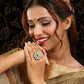 Ruby Raang Gold Polished Green Kundan Ring | Swadesiicart