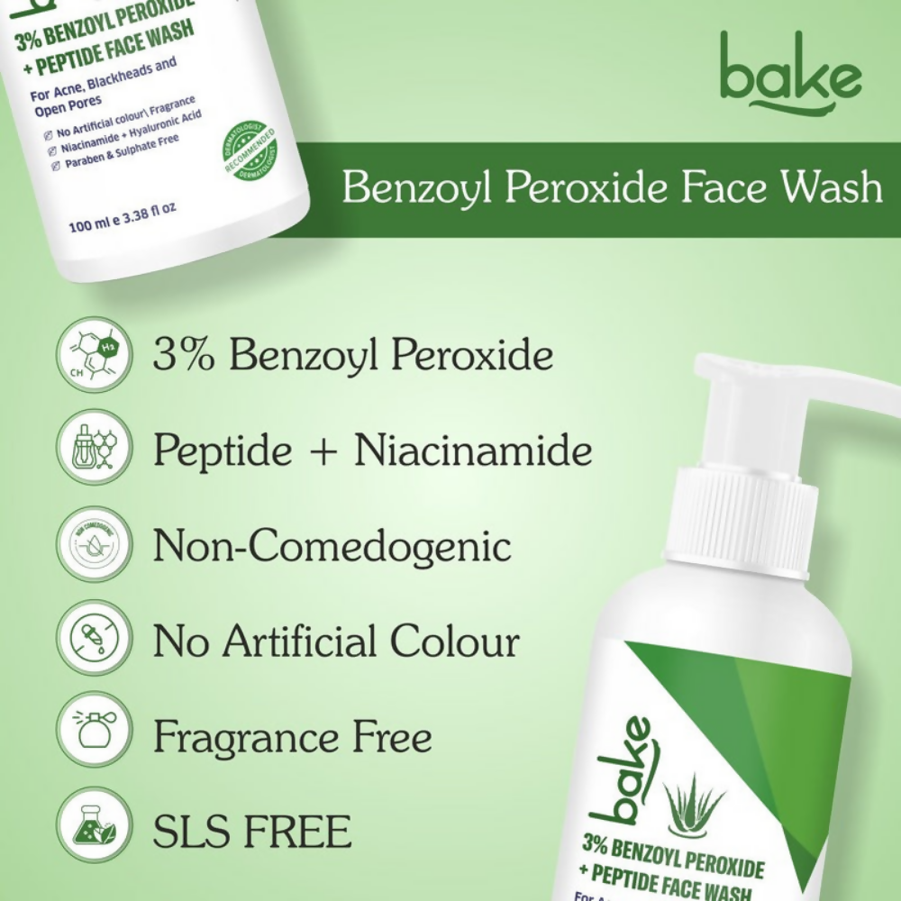 Bake 3% Benzoyl Peroxide Face Wash with Peptides | Swadesiicart