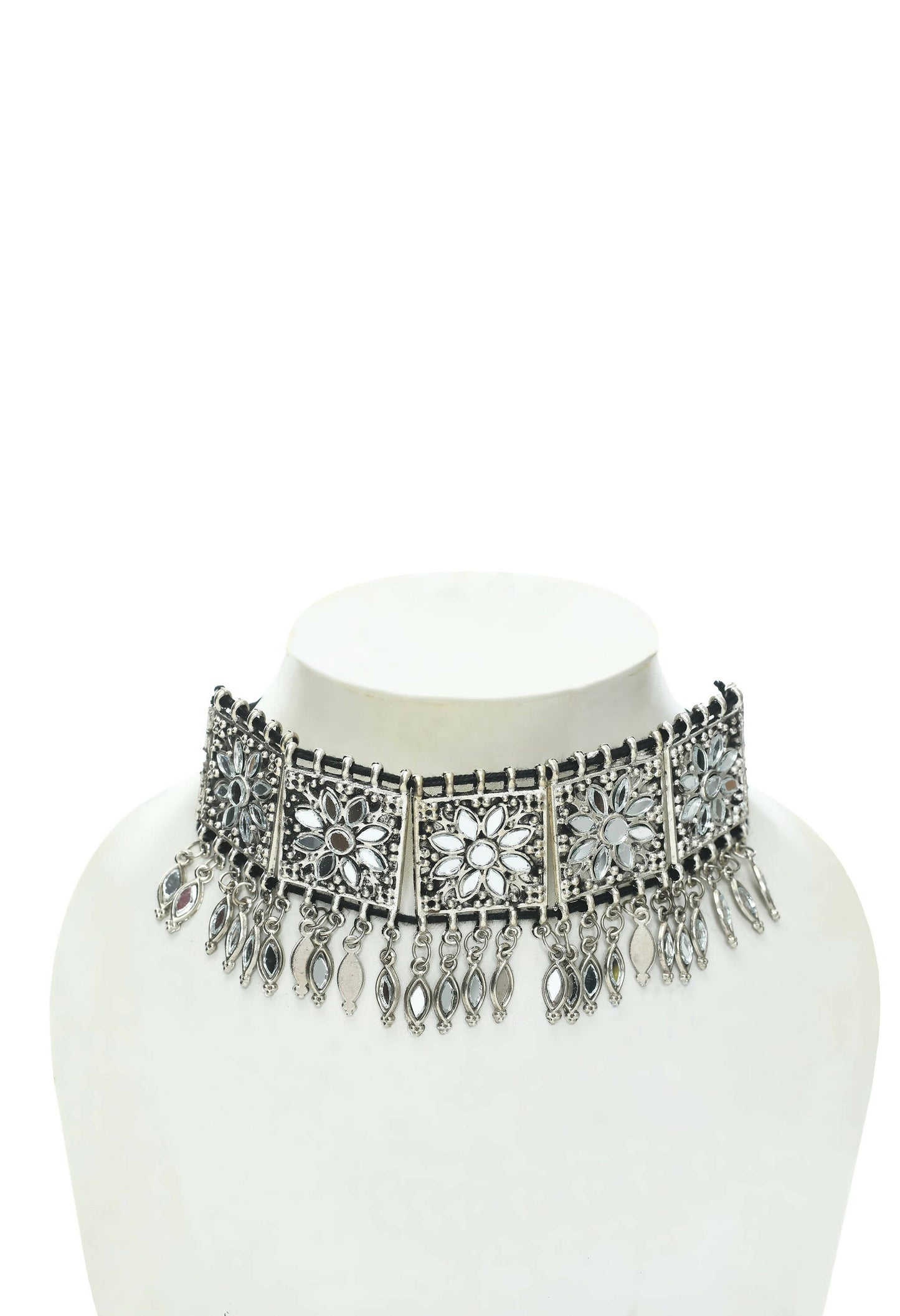 Mominos Fashion Johar Kamal Women Silver-Plated Brass Finish Mirror Work Choker | Swadesiicart