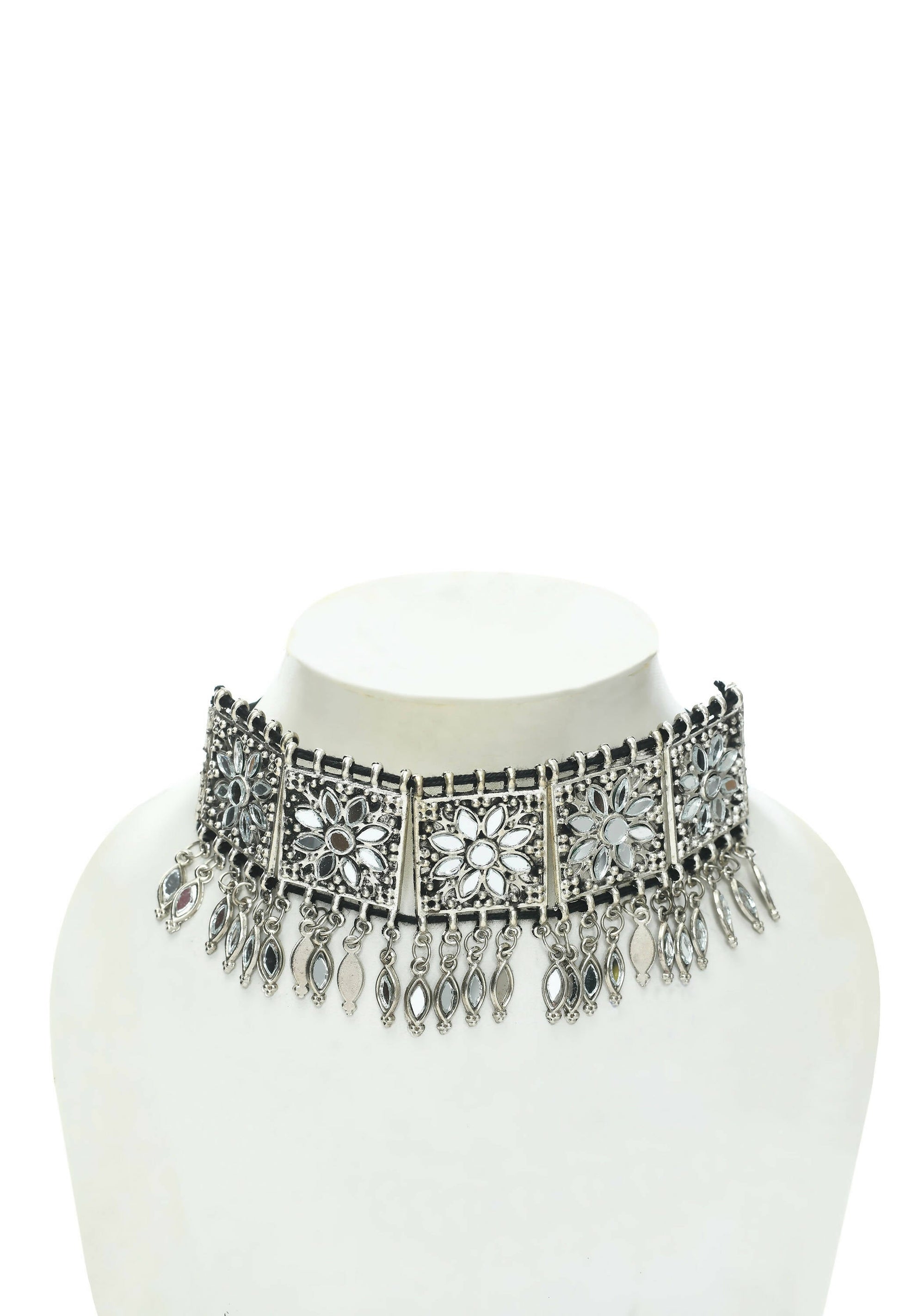 Mominos Fashion Johar Kamal Women Silver-Plated Brass Finish Mirror Work Choker | Swadesiicart