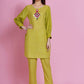 Women Republic Green Lurex Cotton Hand Embroidered Kurta With Pants | Swadesiicart