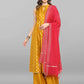 Janasya Women's Mustard Rayon Foil Print Kurti With Palazzo | Swadesiicart