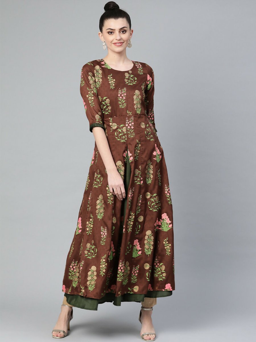 Ahalyaa Women's Traditional wear Kurta - Brown | Swadesiicart