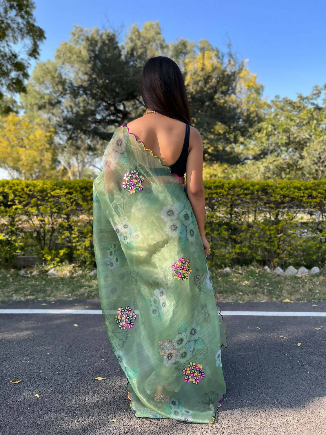 Vamsee Green Organza Saree - Swadesiicart