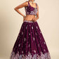 House of Panchhi Burgundy Georgette Sequins and thread embroidery Lehenga choli & Dupatta | Swadesiicart