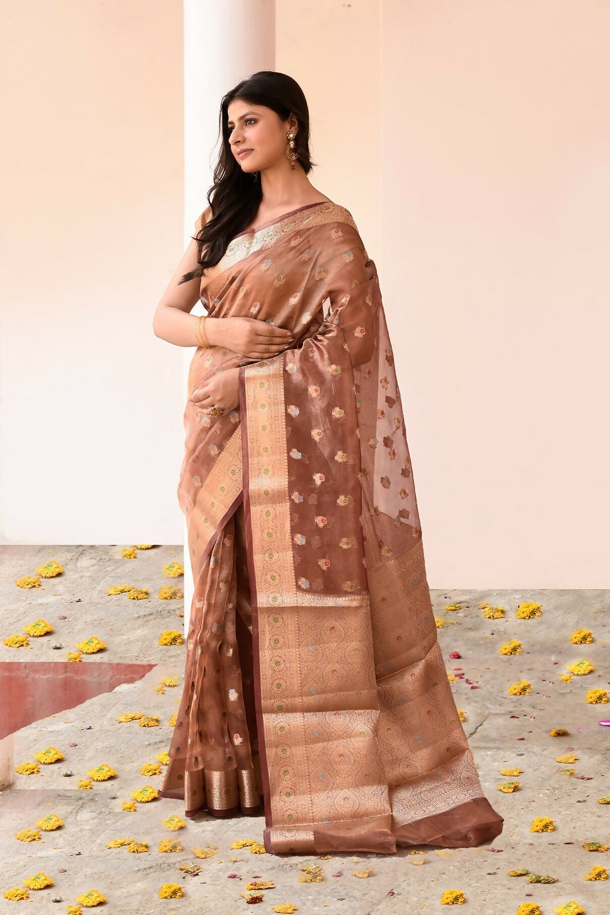Joban Fashion Copper Pure Banarasi Tissue Saree | Swadesiicart
