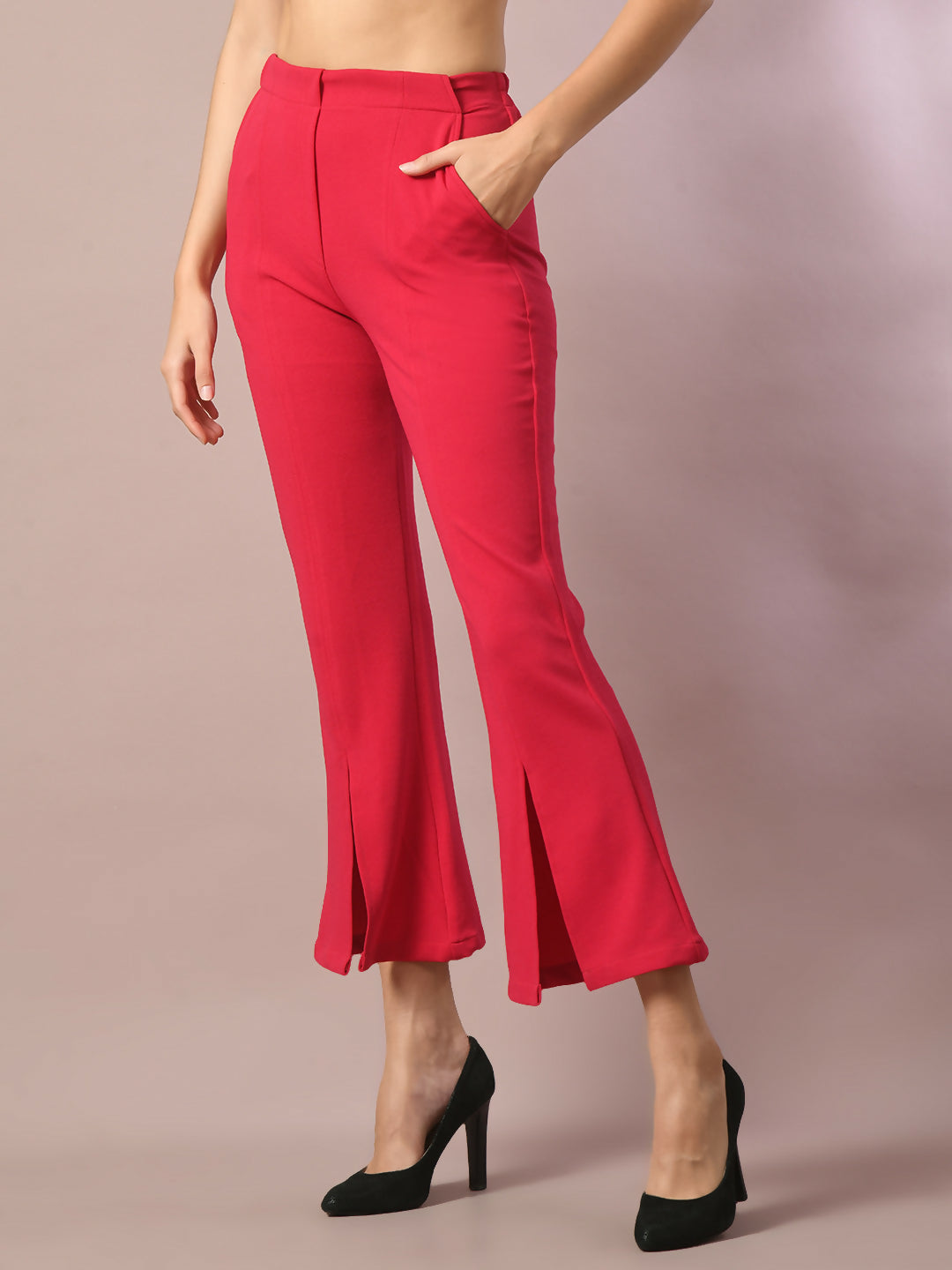 Myshka Women's Pink Solid Boat Neck Party Top With Trousers Co-ord set - Swadesiicart