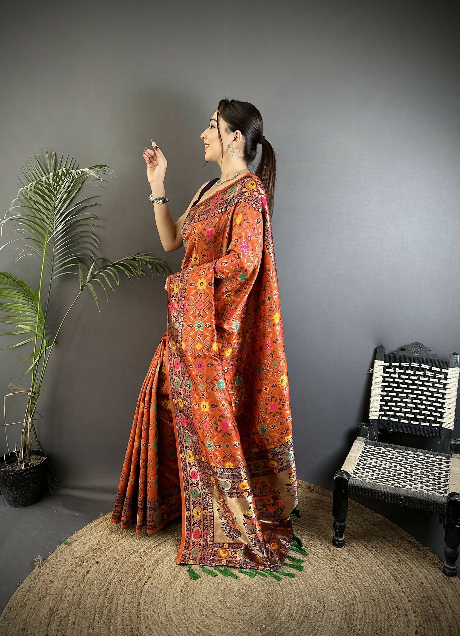 Joban Fashion Orange Banarasi Soft Silk Woven Saree | Swadesiicart