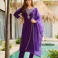 The52 Violet Rayon Slub Fabric Straight Kurta, Pant and Dupatta Set - Swadesiicart