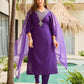 The52 Violet Rayon Slub Fabric Straight Kurta, Pant and Dupatta Set - Swadesiicart