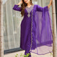 The52 Violet Rayon Slub Fabric Straight Kurta, Pant and Dupatta Set - Swadesiicart