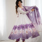 Lorenvalley Fashion Soft Organza Silk Front On Fancy Badla Jari Work Flower Position Print Outing Work Anarkali Kurta Pant With Dupatta Set - Swadesiicart