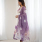 Lorenvalley Fashion Soft Organza Silk Front On Fancy Badla Jari Work Flower Position Print Outing Work Anarkali Kurta Pant With Dupatta Set - Swadesiicart