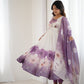 Lorenvalley Fashion Soft Organza Silk Front On Fancy Badla Jari Work Flower Position Print Outing Work Anarkali Kurta Pant With Dupatta Set - Swadesiicart