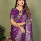 Anaita Violet Zari Butta Work Satin Silk Saree With Blouse