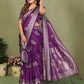 Anaita Violet Zari Butta Work Satin Silk Saree With Blouse