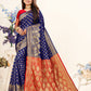 Vedant Vastram Litchi Silk Designer Banarasi Saree - Blue | Swadesiicart