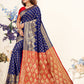 Vedant Vastram Litchi Silk Designer Banarasi Saree - Blue | Swadesiicart