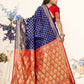 Vedant Vastram Litchi Silk Designer Banarasi Saree - Blue | Swadesiicart