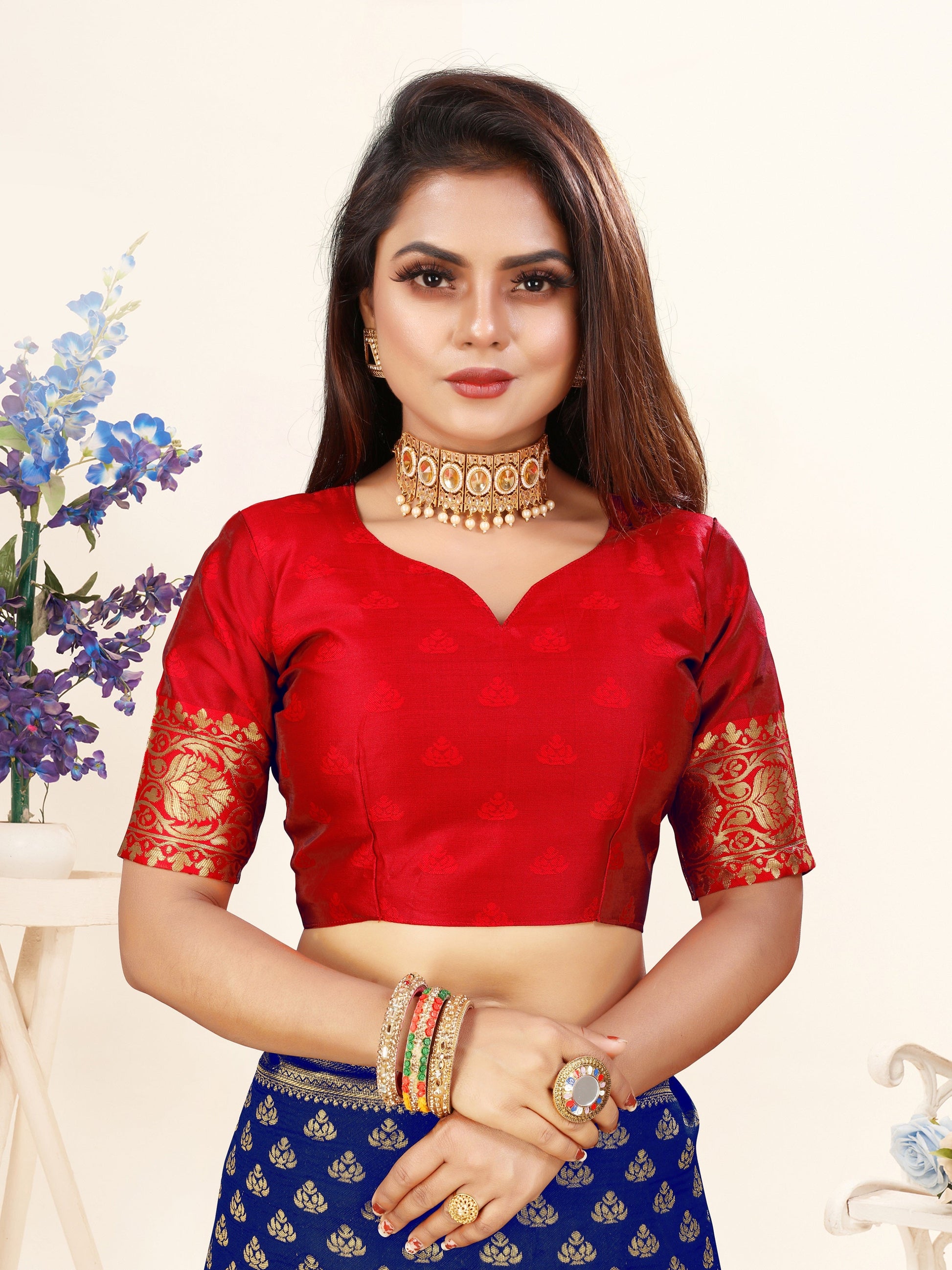 Vedant Vastram Litchi Silk Designer Banarasi Saree - Blue | Swadesiicart