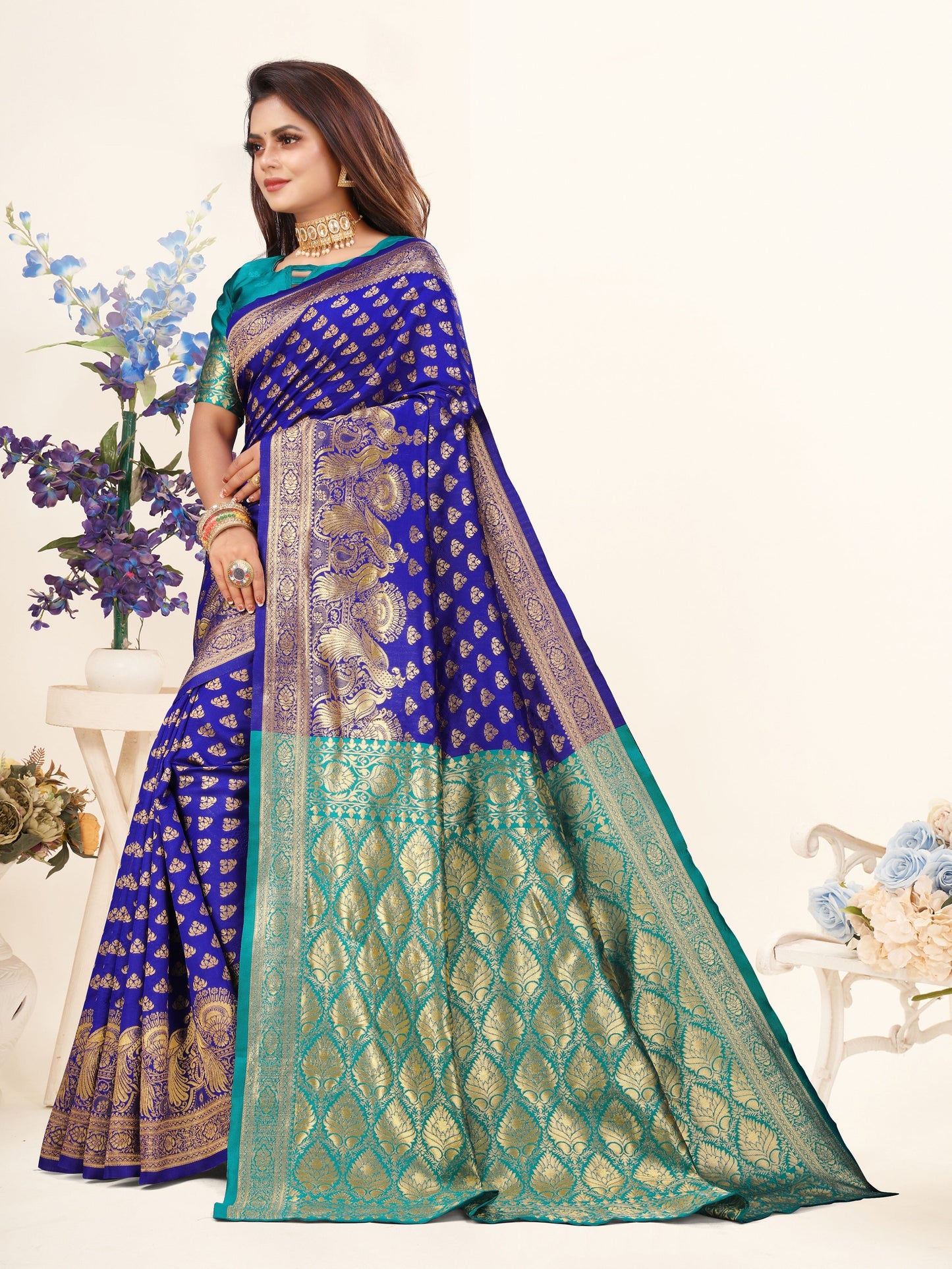 Vedant Vastram Litchi Silk Designer Banarasi Saree - Violate | Swadesiicart