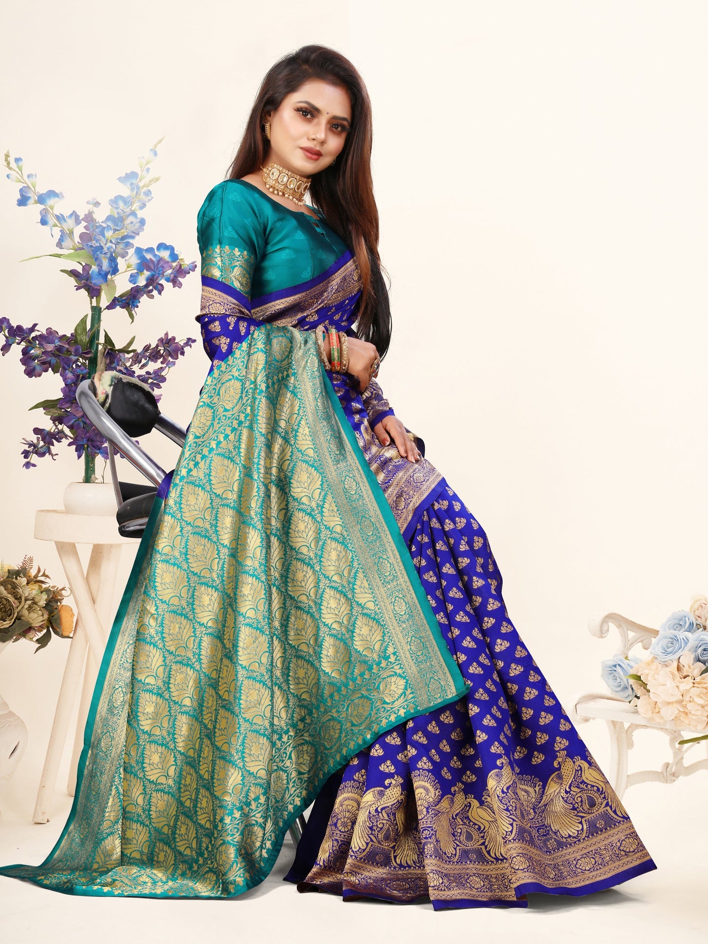 Vedant Vastram Litchi Silk Designer Banarasi Saree - Violate | Swadesiicart