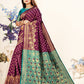 Vedant Vastram Litchi Silk Designer Banarasi Saree - Wine | Swadesiicart
