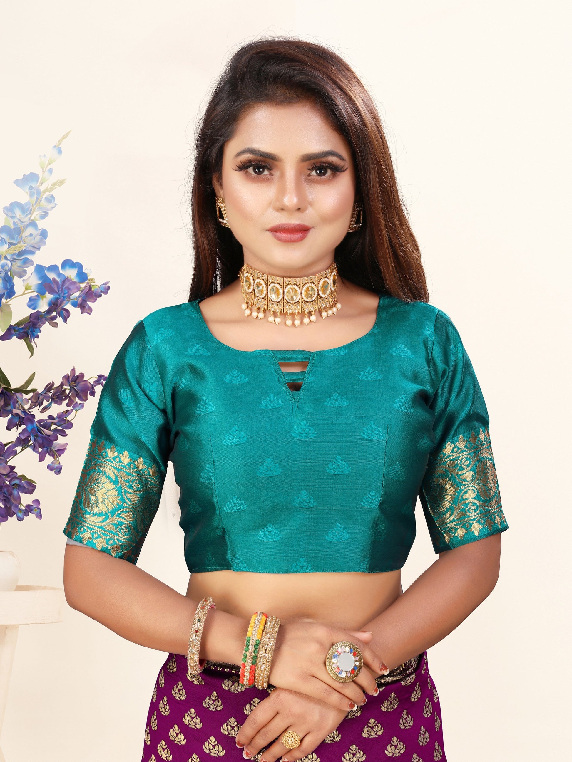 Vedant Vastram Litchi Silk Designer Banarasi Saree - Wine | Swadesiicart