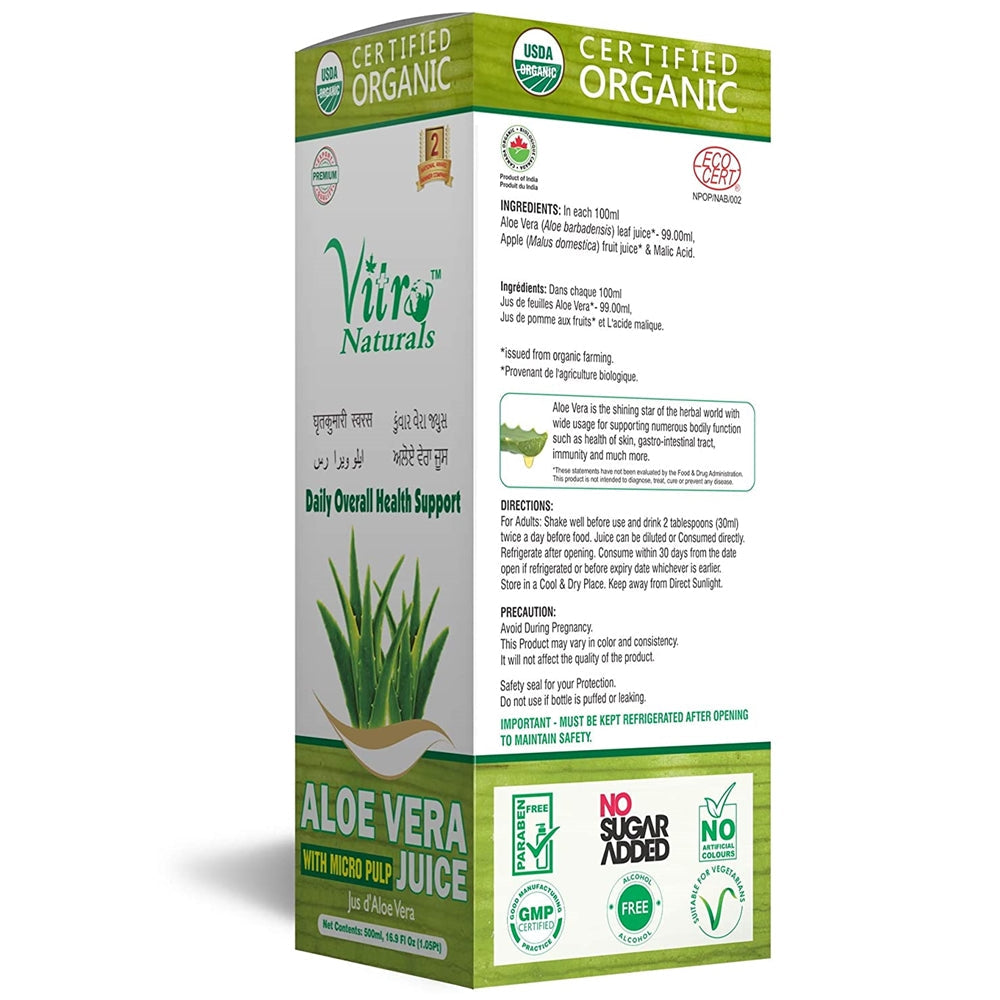 Vitro Naturals Certified Organic Aloe-vera juice | Swadesiicart