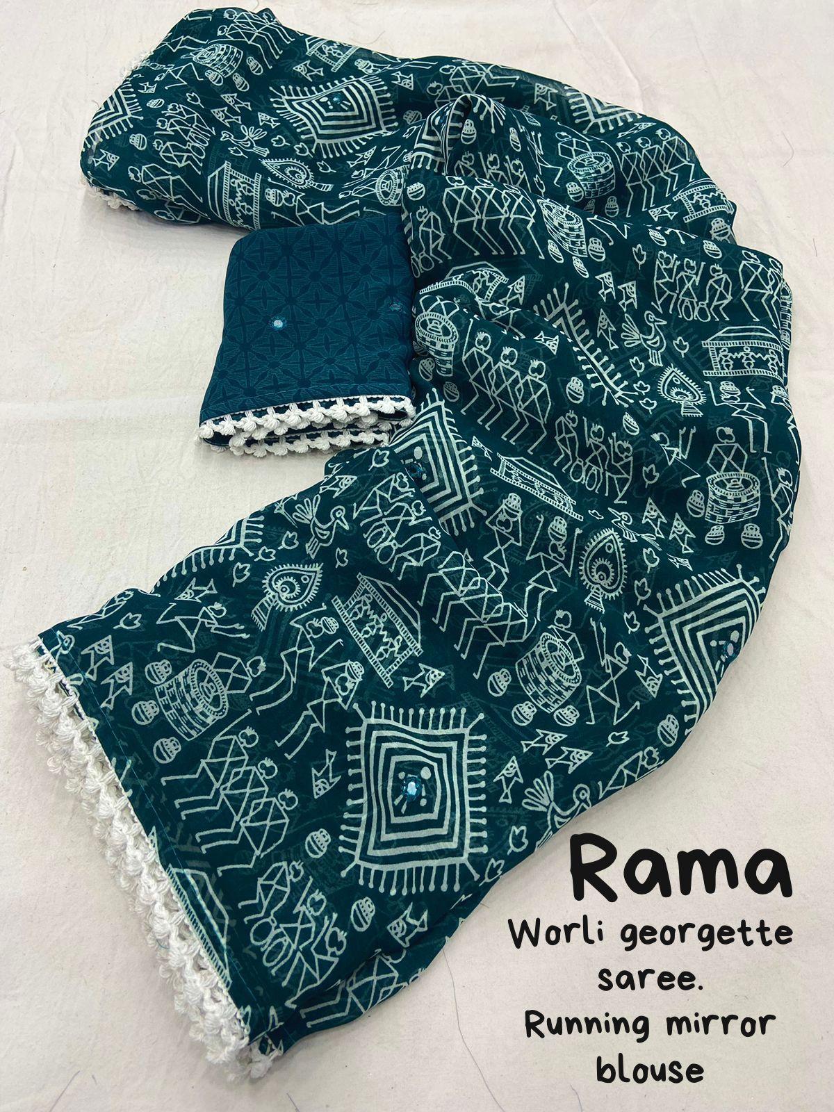 Rama Poly Georgette Ethnic Motifs Saree with Unstitched Blouse - Hiral Fashion | Swadesiicart