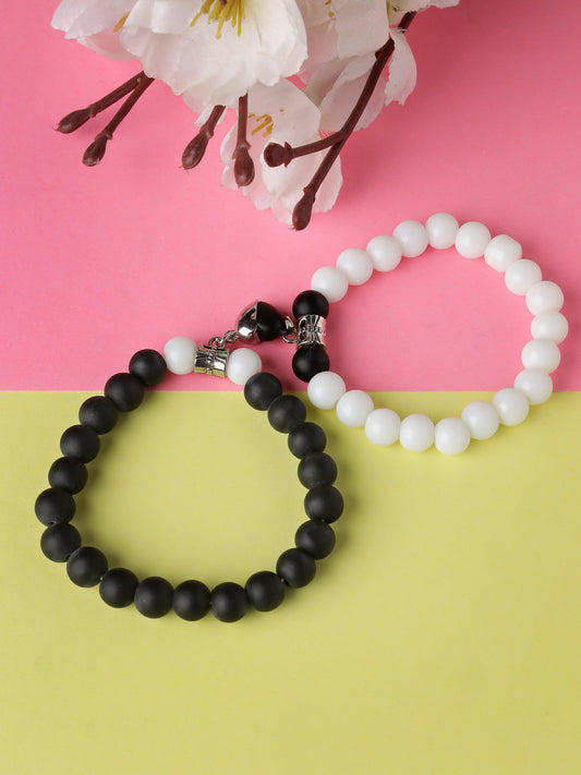 NVR Men & Women Set of 2 Black & White Onyx Handcrafted Elasticated Bracelet - NR Retail-NVR