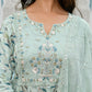 Vaasva Women's Sky Blue Cotton Anarkali Set With Solid Pant And Embroidered Dupatta | Swadesiicart