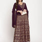 Ahalyaa Women's Wine Georgette Gold Foil Print Flared Kurta With Dupatta | Swadesiicart