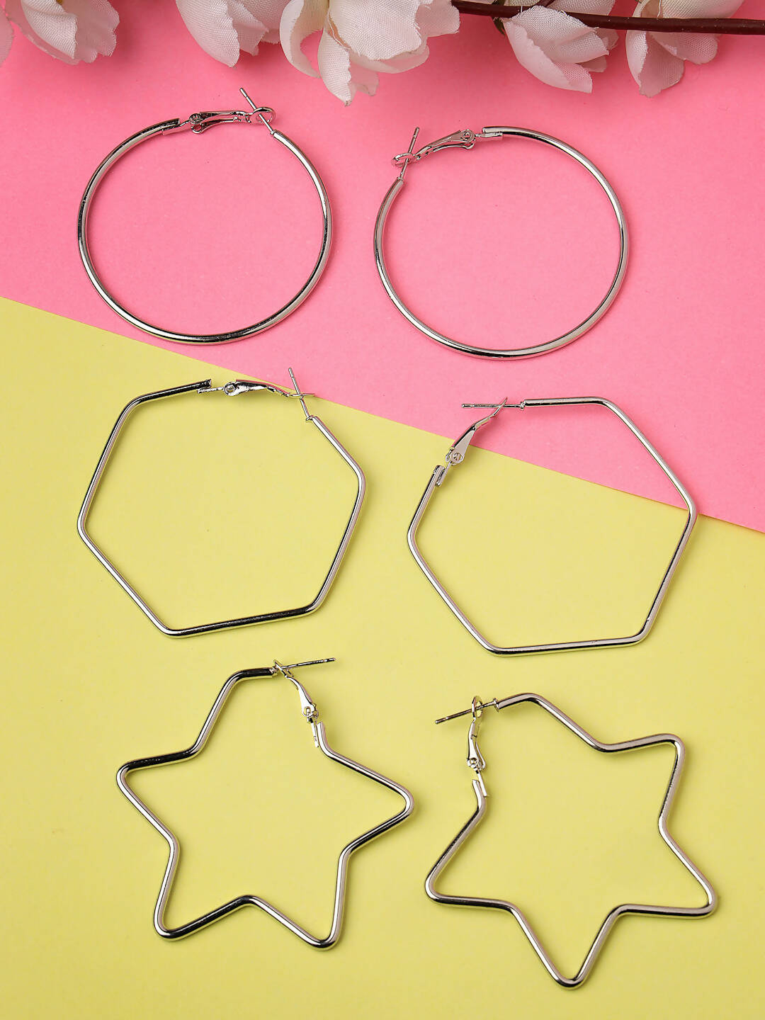 NVR Women Gold-Toned Geometric Hoop Earrings | Swadesiicart