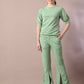 Myshka Women's Sea Green Solid Boat Neck Party Top With Trousers Co-ord set - Swadesiicart