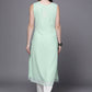 Ahalyaa Women Sea Green Floral Printed Georgette Kurta | Swadesiicart