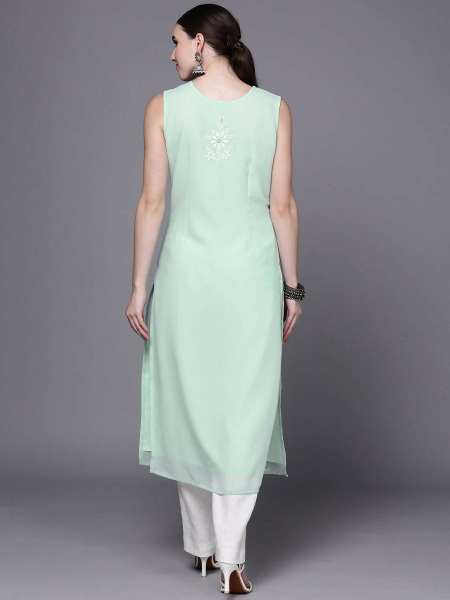 Ahalyaa Women Sea Green Floral Printed Georgette Kurta | Swadesiicart