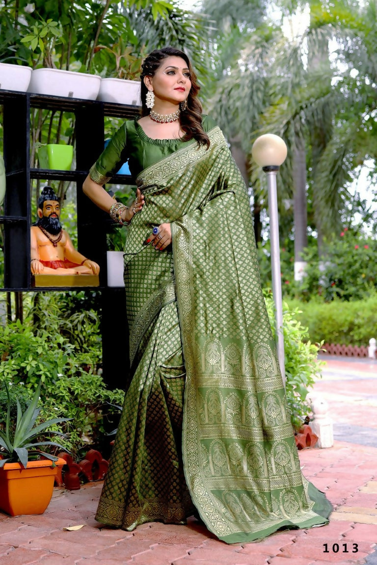 Partywear Designer Mendi Banarasi Silk Fancy Saree - Starwalk | Swadesiicart