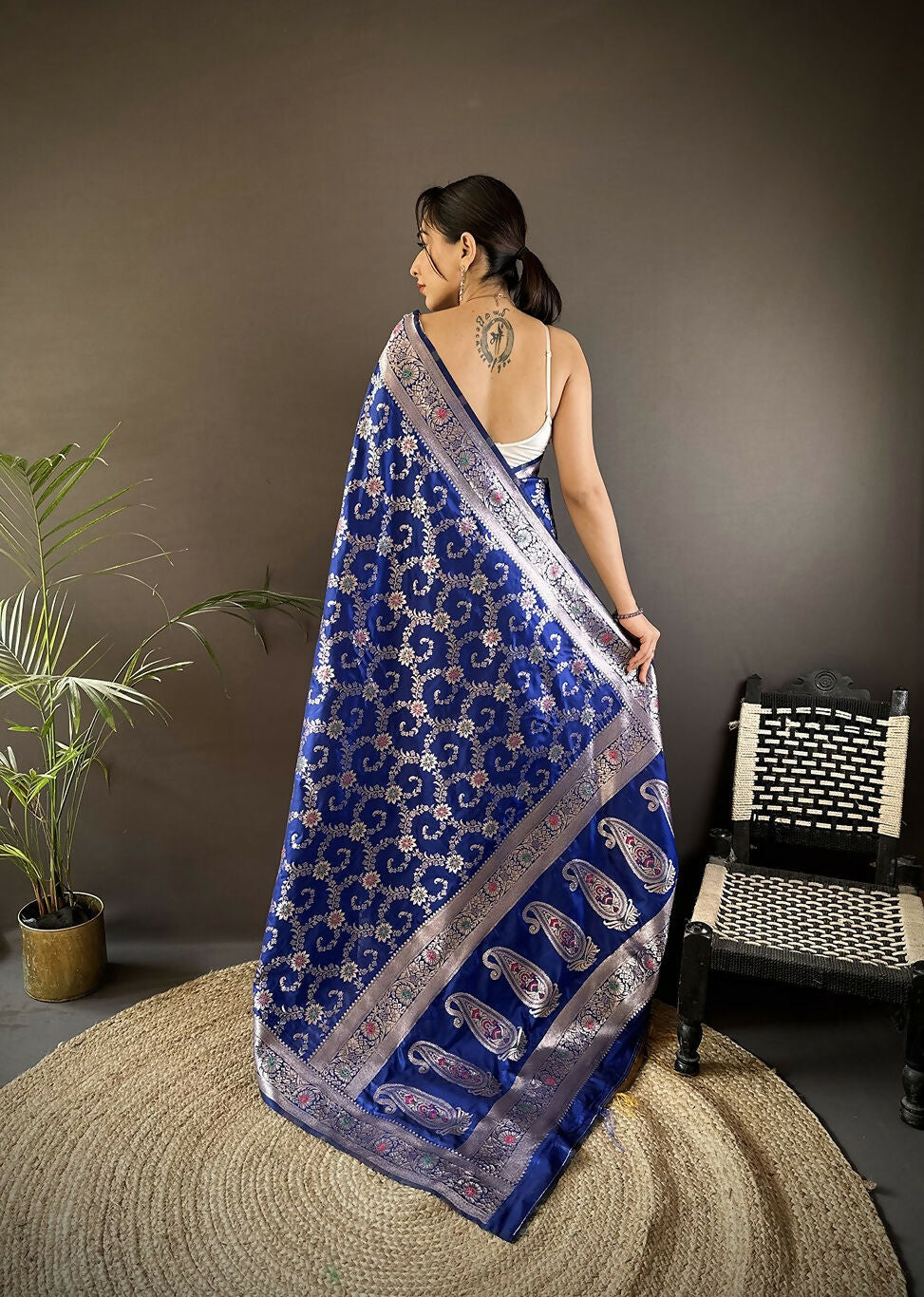 Joban Fashion Royal Blue Meenakari Banarasi Silk Sarees | Swadesiicart