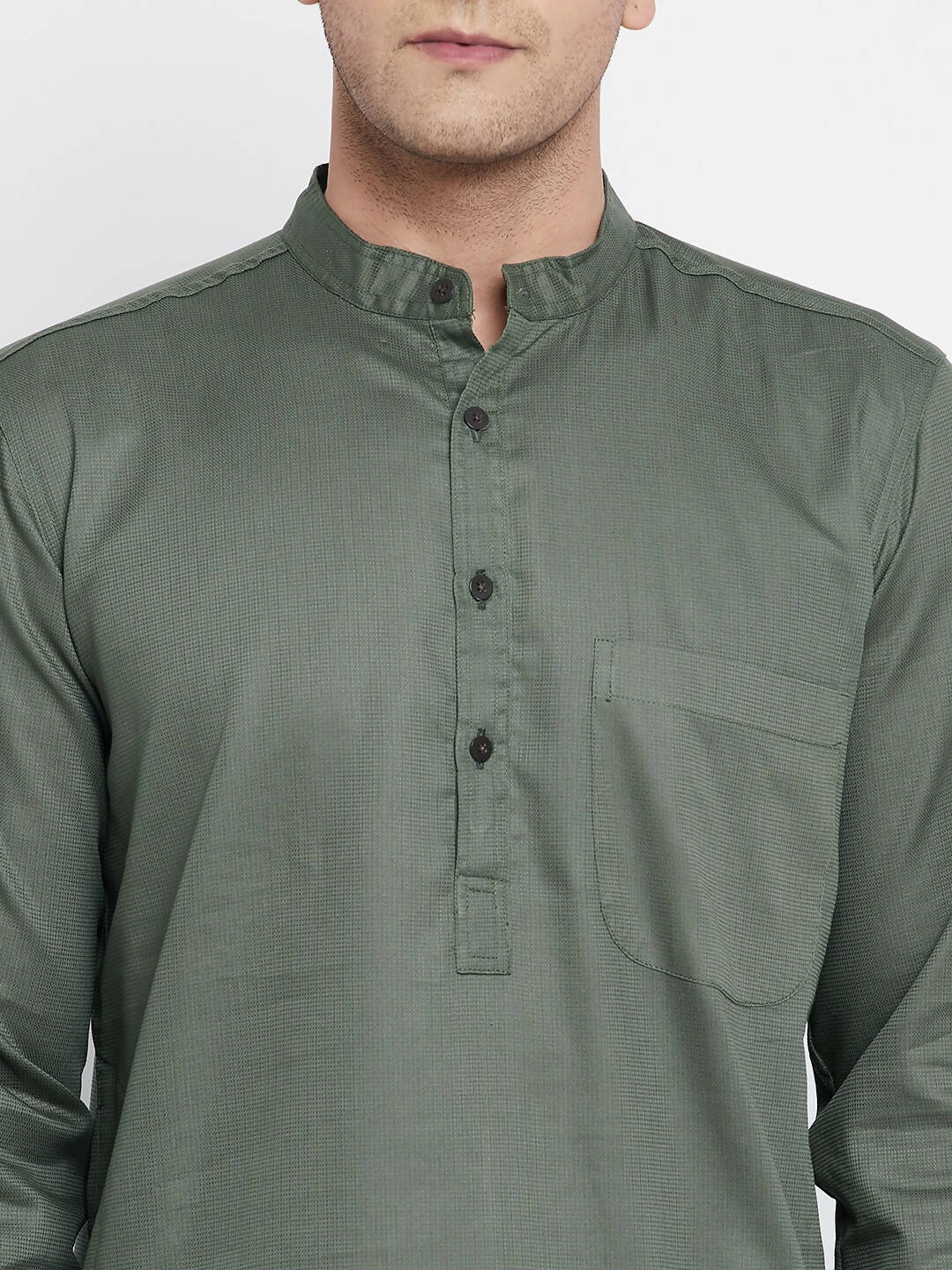 Even Apparels Green Color Linen Men's Kurta With Band Collar | Swadesiicart