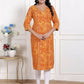 Miravan Womens Yellow Bandhani Printed Straight Kurti - Swadesiicart