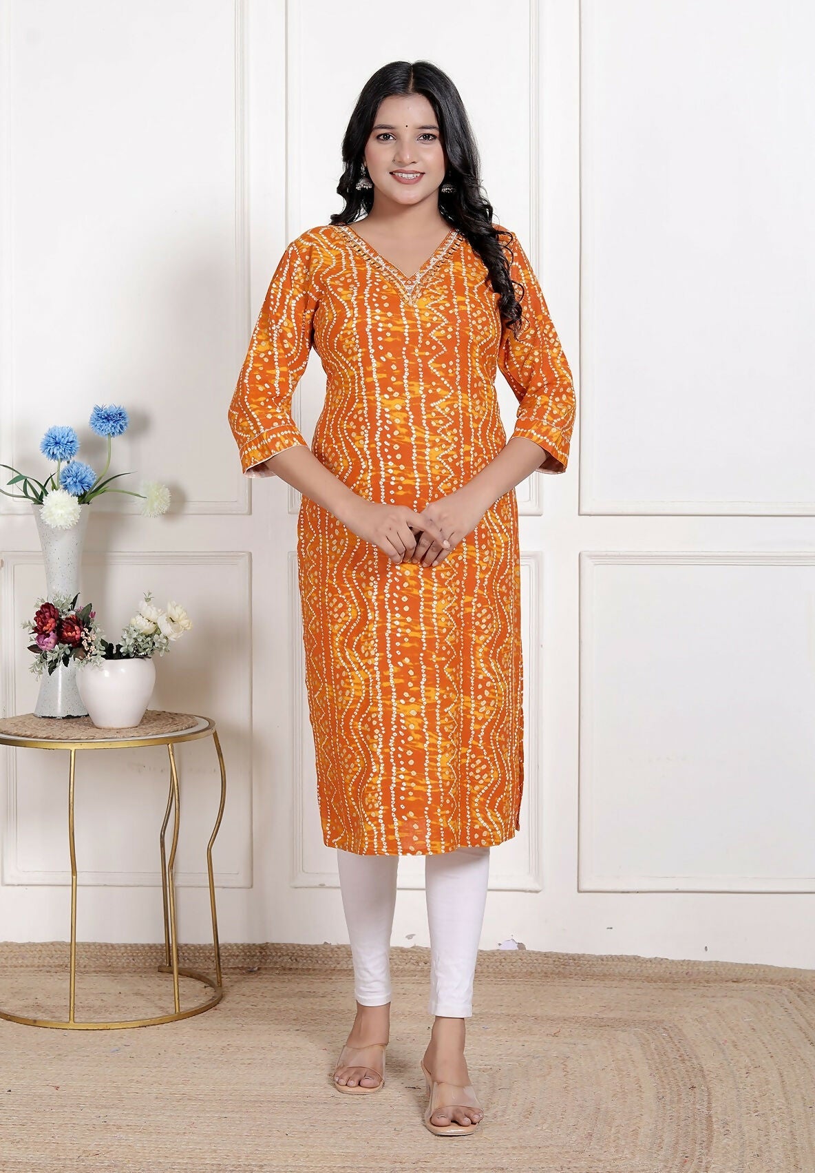 Miravan Womens Yellow Bandhani Printed Straight Kurti - Swadesiicart