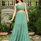 Janasya Sage Green Georgette Embellished Lehenga Choli | Swadesiicart