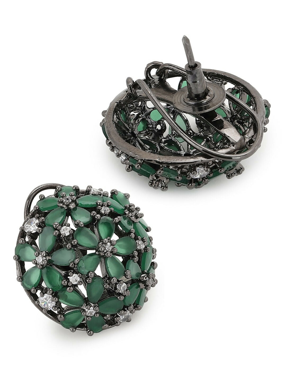 Diamond & Green Stone Earrings- Ruby Raang | Swadesiicart