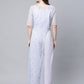 Ahalyaa Womens Blue Crepe & Net Silver Glitter Print Jumpsuit - Swadesiicart