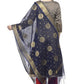 A R Silk Women's Vanarsi Silk Zari Border Embroidery Navy Blue Fancy Dupatta