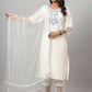 Juniper Women's White Chinnon Solid Embroidered Kurta Set | Swadesiicart