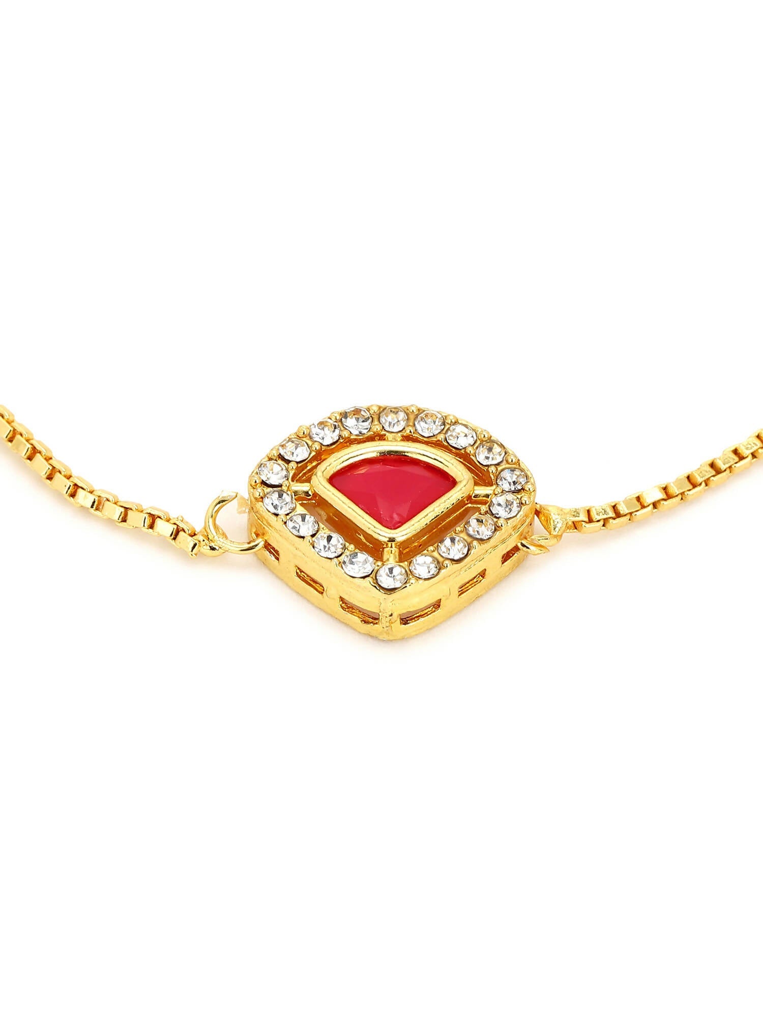 Women's Gold-Polished Pink Kundan Studded Brass Charm Bracelet - Ruby Raang - Swadesiicart