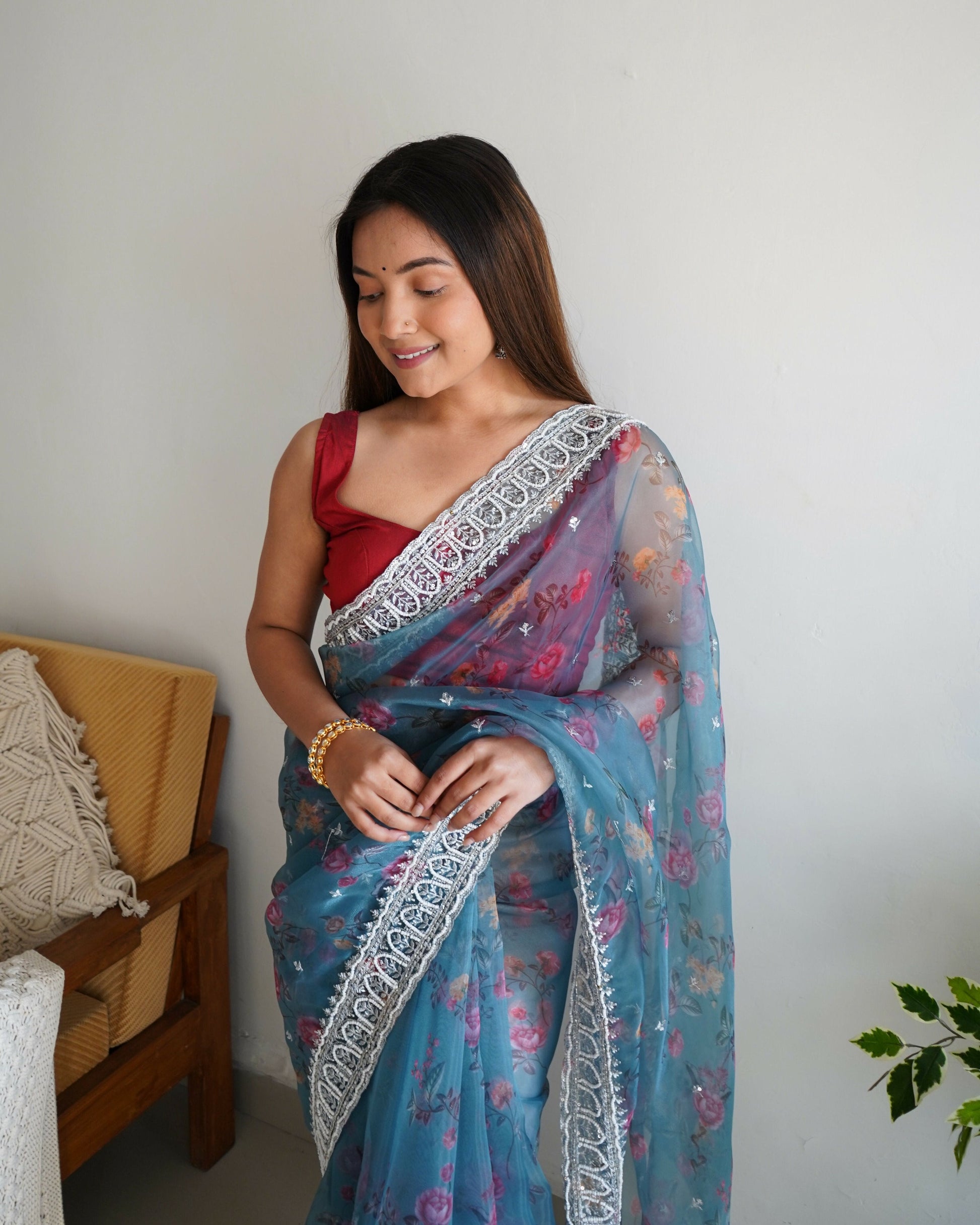 Vamsee Rashmika 2.0 Pink Georgette Silk Saree - Swadesiicart